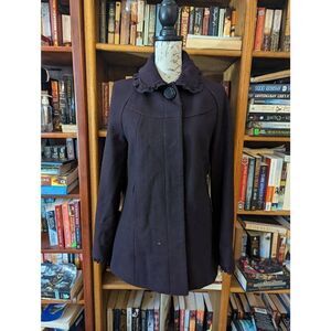 Betsey Johnson eggplant purple wool peacoat coat sz 2 euc